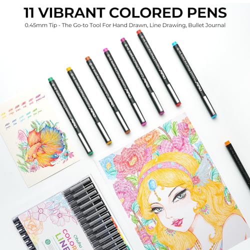 Ohuhu Y30-80600-28 Colored Fineliner Drawing Pens: 18 Packs Fineliner Pens 11 Colored Pens & 7 Assorted Point Sizes Black Micro Pens Waterproof thumb #5