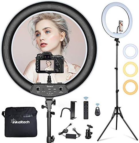 Inkeltech 21inch Ring Light with Tripod and Phone Holder, 3000K-6000K Dimmable Bi-Color LED Light Ring for Makeup, Selfie, Vlog, YouTube Video, Camera - Control with Remote