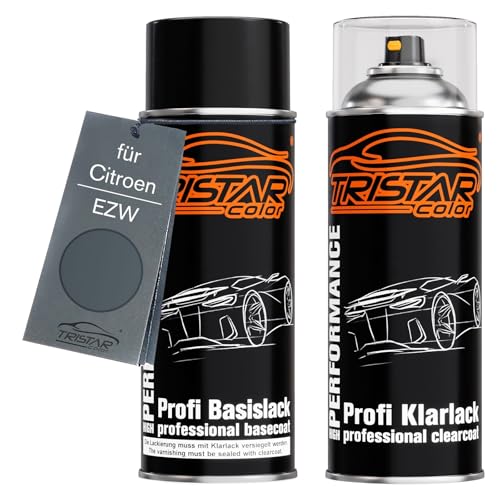 TRISTARcolor Autolack Spraydosen Set für Citroen EZW Gris Fer Metallic/Eisengrau Metallic Basislack Klarlack Sprühdose 400ml