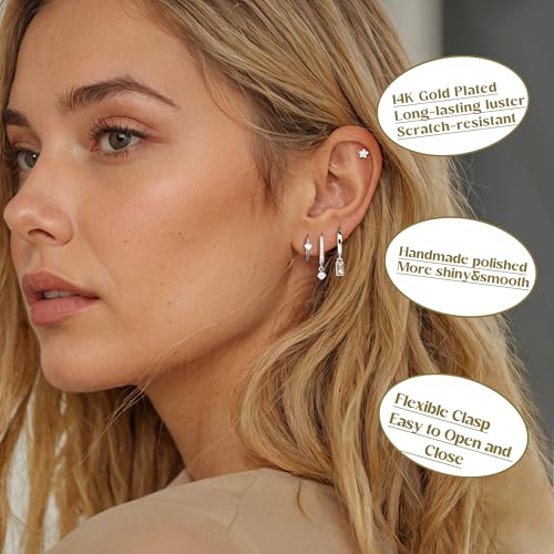 MILACOLATO 4 Pairs Silver Earrings for Women, 14K Gold Filled/Sterling Silver Filled Small Stud Hoop Earrings Set for Multiple Piercing, Hypoallergenic Cartilage Huggie Earrings Stacks Trendy Jewelry Gifts3
