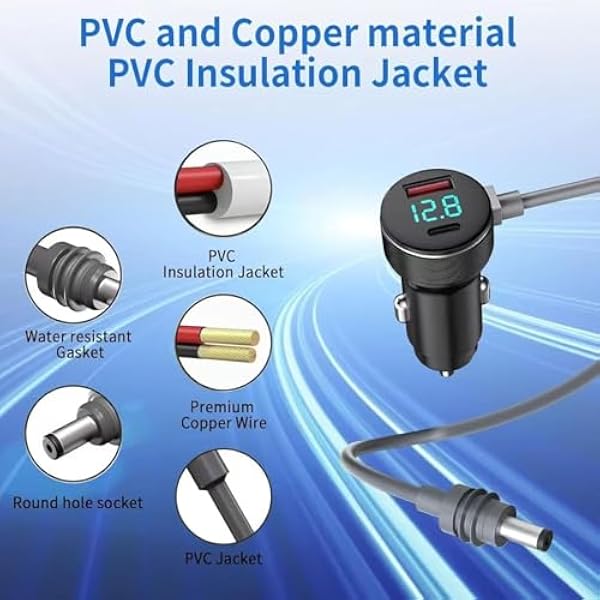 Generic Car Charger DC Power Cable Efficient 18AWG Cable for Mini Dish PD QC3.0 Ports for Cars Trucks and Buses