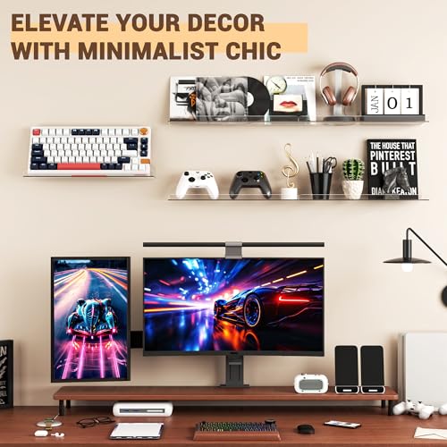 Image of Qukaka Floating Shelves for Wall Decor, 15 inch Extra Clear Wall Shelves for Bedroom, Living Room, Kitchen, Bathroom Decor, Nail Polish /Book /Decoration /Makeup /Perfume Organizer Floating Shelf-4Pack