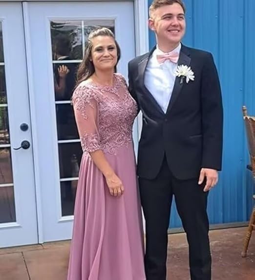 Chiffon Mother of The Bride Dresses for Wedding 1/2 Sleeve Sequin Laces Appliques Formal Evening Dress4