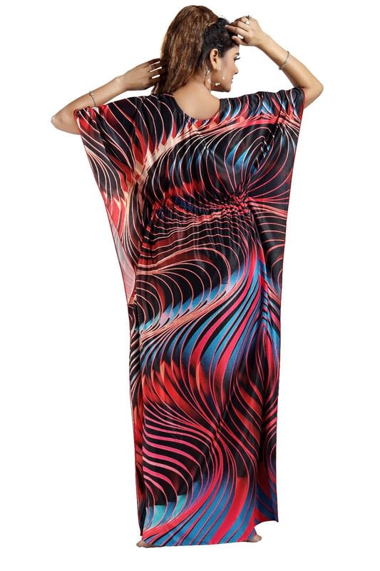 Image of Women's- Kaftan /Nighty /Maxi /Gown /Nightdress /Nightwear Serena Fabric- V-Neck Floral Print