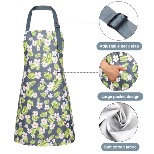 Image of BOUMUSOE 3 Pack Floral Aprons with Pocket, Blooming Womens Aprons Waterproof Adjustable Cooking Apron for Kitchen Gardening