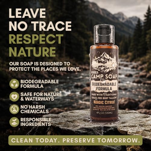 Image of Biodegradable Camping Soap with Organic Beef Tallow | All-in-One Dish Soap, Body Wash, Hand Soap & Shampoo | for Camp, Backpacking, RV & Travel
