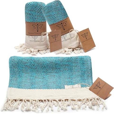 Smyrna Original Turkish Hand Towels Set of 2 | 100% Cotton, 16 x 40 Inches | Decorative Bathroom Peshtemal Towel for Hand, Face, Hair, Gym, Yoga, Tea, Dishcloth, Kitchen and Bath (Turquoise) Cover