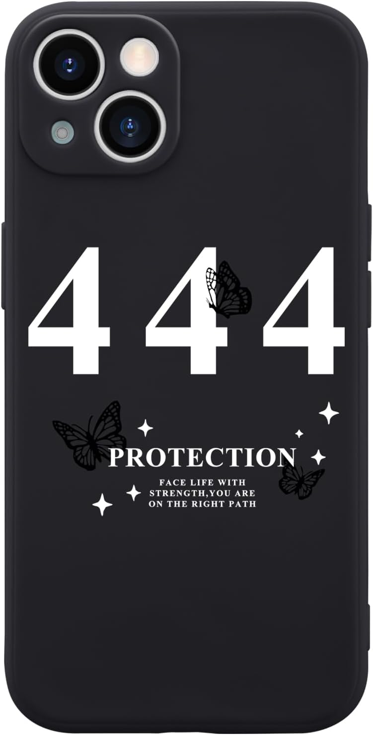 Letter Graphic Phone Case for iPhone 14 Numbers 444 Case Cover Liquid Silicone Soft Gel Rubber Durable Matt Phone Cover with Microfiber Lining Girly Phone Case
