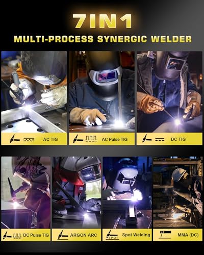 HAXIAOER 200A TIG Welder AC DC with Pulse 220V, Heavy Duty AC TIG DC TIG Pulse AC TIG Pulse DC TIG Spot TIG Stick Welder 6 In 1 Aluminum TIG Welding Machine, Large LCD Display, Hot Start and Arc Force