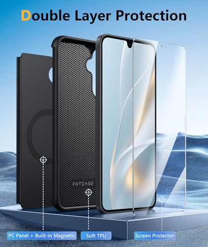Image of FNTCASE for Samsung Galaxy A27-5G Case: Magnetic Phone Cover [Fit for Magsafe] with Screen Protector, Anti-Slip Textured, TPU+PC Dual Layer Shockproof, Military Grade Drop Protection (Black)