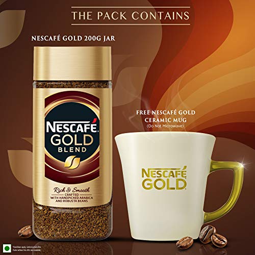 Image of Nescafe Gold Blend Rich and Smooth Solube Instant Coffee Powder - 200 g Glass jar with Premium Ceramic Mug Free