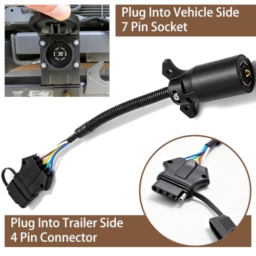 Image of 7 Pin to 5 Pin Trailer Adapter 7 Way Blade to 5 Way Flat Trailer Plug, RV Blade 7 Way to 5 Pin Flat Trailer Light Wiring Connector with Dust Cover for RV Truck