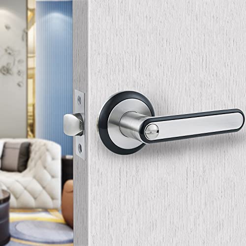 Baolong Brushed Nickel Door Knob With Lock Storm Door Handle,Round Privacy Lever Lock For Bathroom Straight Heavy Duty Lever Door Handles Keyless. #TOP3