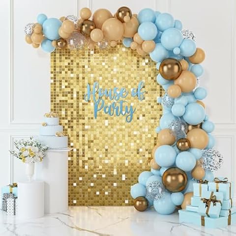 HOUSE OF PARTY Shimmer Wall Backdrop - Square Sequin Wall Panels Shimmer Backdrop, Wall Decor for Graduation Birthday Decorations, Wedding & Bachelorette Party (Gold Color) Cover