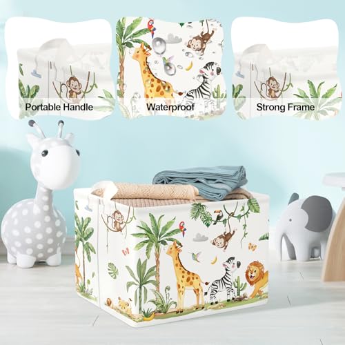 Clastyle Tropisches Tier Kinder Wäschekorb mit Henkel Faltbar Kleidung Spielzeug Aufbewahrungskorb Jungen Mädchen Aufbewahrungsbox für Babyzimmer Bad, Giraffe Zebra, 40x30x30 cm