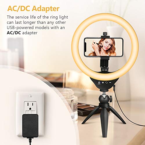 Ubeesize 10" Selfie Ring Light With Tripod Stand & Cell Phone Holder, Dimmable Desktop Led Circle Light For Live Streaming/Makeup/Youtube/Tik Tok, Compatible With Ios And Android Phones #TOP5
