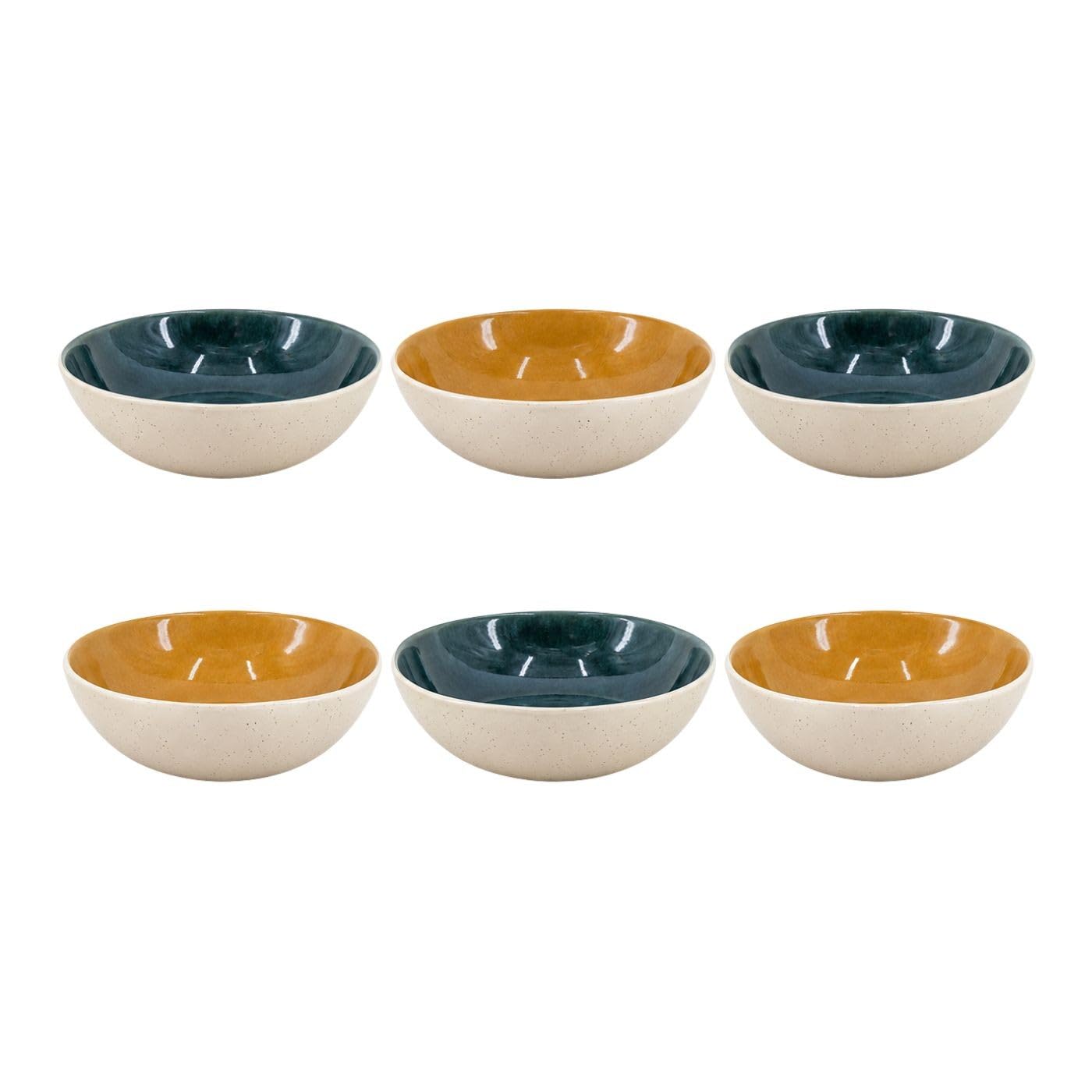 Artime Lot D'Assiettes Creuses En Céramique Émaillée, Couleurs Beige Orange Et Vert, Ø18,5 x H5 Cm, Contenance 680 Ml, Style Naturel Et Contemporain