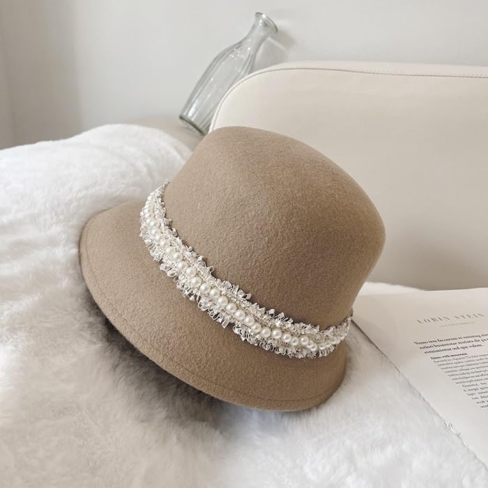 PTEXTU Autumn and Winter Hat Children's Pearl Fisherman Hat Felt Hat Hepburn Wind Pot Hat2