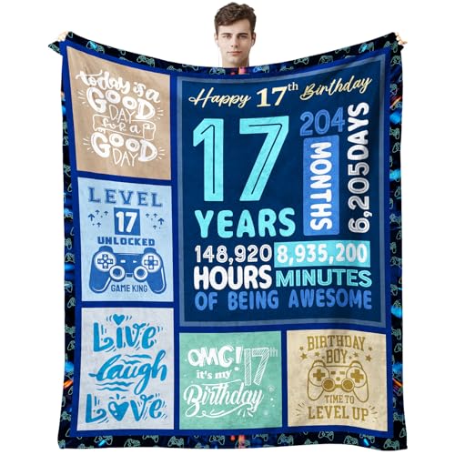 KJACGAD 17 Years Old Boy Gift Ideas, Birthday Gifts for 17 Year Old Boys, Best Gift for a 17 Year Old Boy, Happy 17th Birthday Decorations for Boys Throw Blanket 60