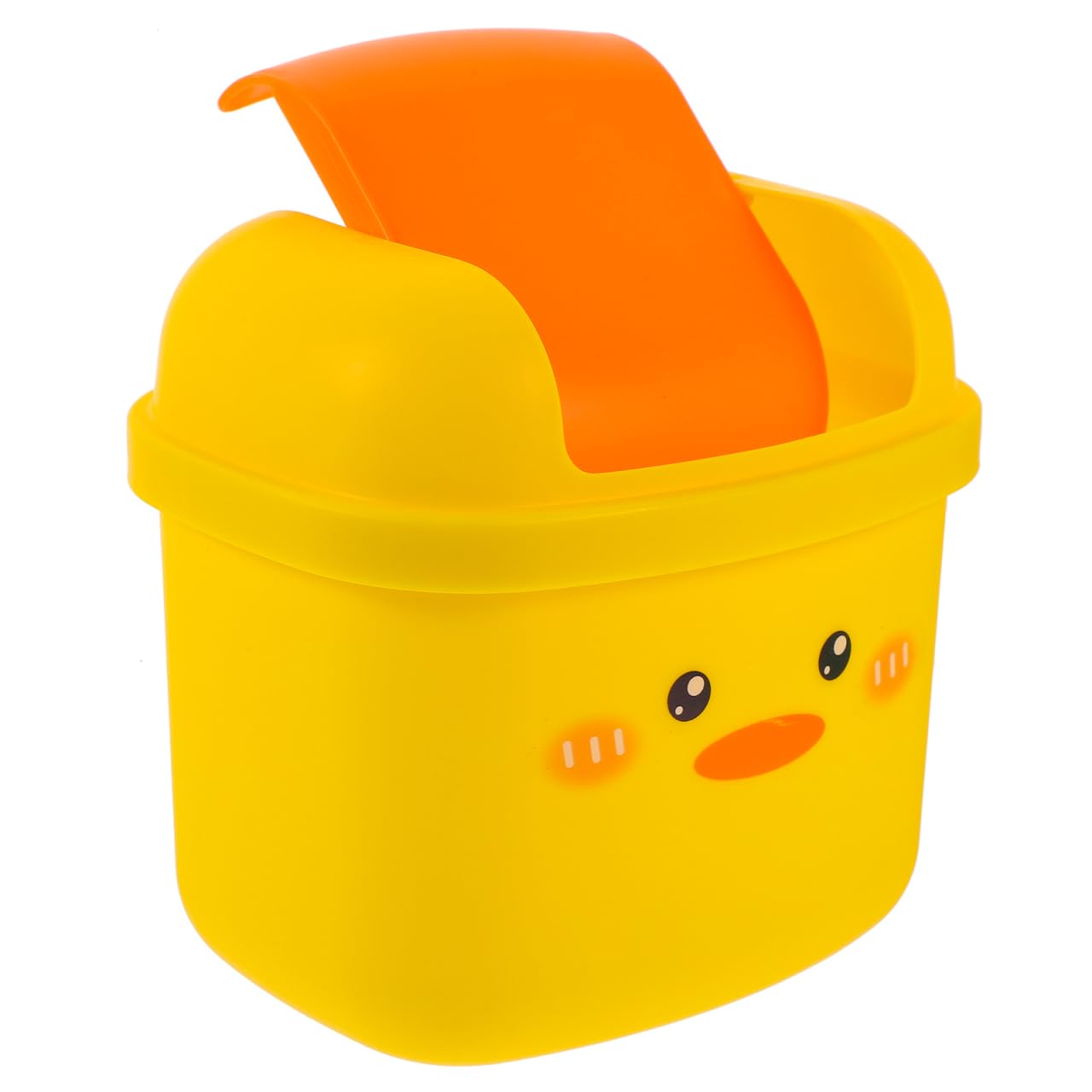 Amosfun Mini Trash Can with Lid, Little Yellow Duck Bin - Desktop Waste Bin