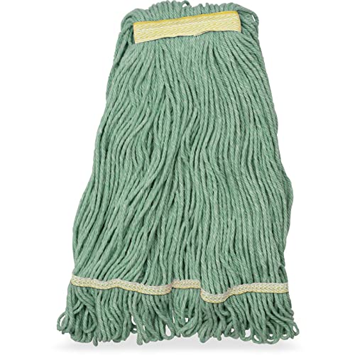 Image of SPARTA Flo-Pac Acrylic Mop Head, Loop-Ended, Narrow Band with 1 inch Yellow Band for Organized Cleaning, Small, Green