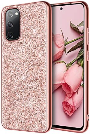 YINLAI Samsung Galaxy S20 FE Case Bling Glitter Shiny Sparkly Slim Thin Shockproof Protective Hybrid Cover Girly Women Phone Case for Samsung Galaxy S20 FE 5G/4G,Rose Gold/Pink