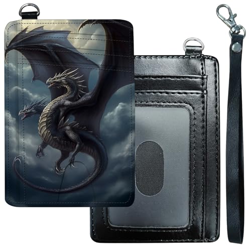 Slim Minimalist Wallet for Men & Women [ Wrist Strap ] Credit Card Holder Wallets RFID Blocking PU Leather Front Pocket Small Card Cases Sleeves with ID Window, Dragon