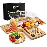 CAWIU Charcuterie Board with Lid – Large Bamboo Cheese Board Set with Utensils & Drawers – Housewarming, Wedding Gifts for Couples, Serving Tray with Cover (Cream)