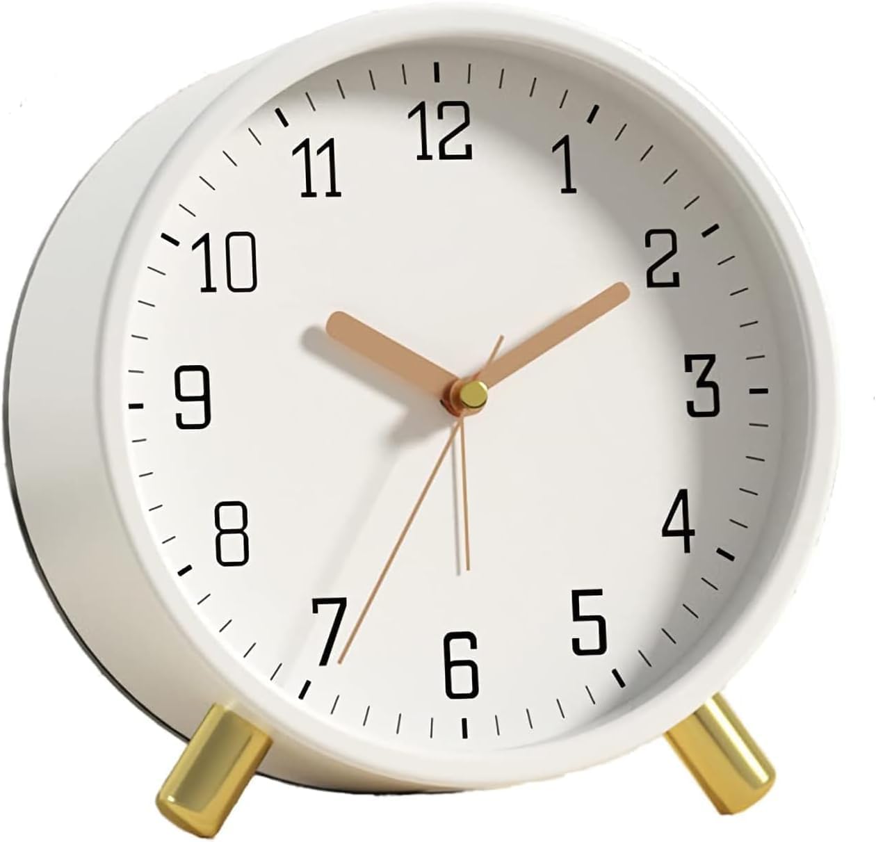 – Analog Alarm Clock, 4.5 Inch Small Round Silent Desk Clocks with Backlight, Battery Operated Non Ticking Metal Table Timepiece for Bedroom, Living Room and Office Decor