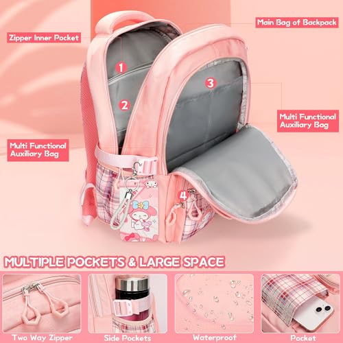 Ensccant Mochila para meninas com acessórios – Mochila escolar de anime com desenho animado, para la