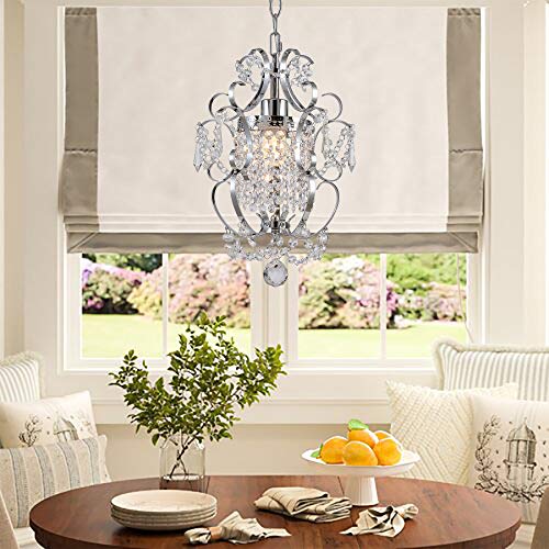 Riomasee Plug In Chandelier Mini Chrome Chandelier 1 Light Elegant Chandelier Crystal Iron Ceiling Light Fixture For Bedroom,Bathroom,Dining,Living Room #TOP3