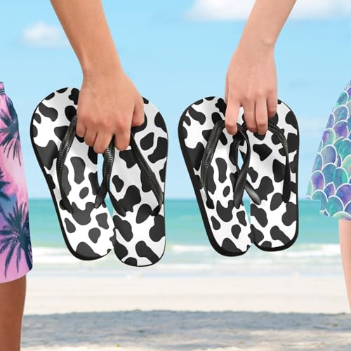 CEBUGI Unisex Flip Flop -Flat Sandal -NonSlip Couple Slippers -Natural Rubber Foam Soles Ultimate Comfort and Durability for Indoor Outdoor|Black White Cow Print4