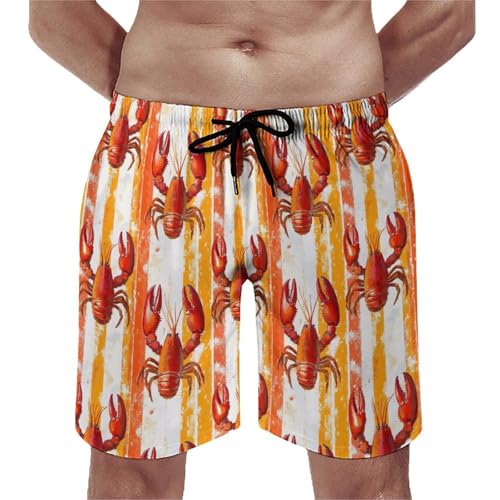 Hawaiian Shorts for Men - Comfy Orange Lobster Print Mens Swim Trunks Bathing Suits with Mesh Lining