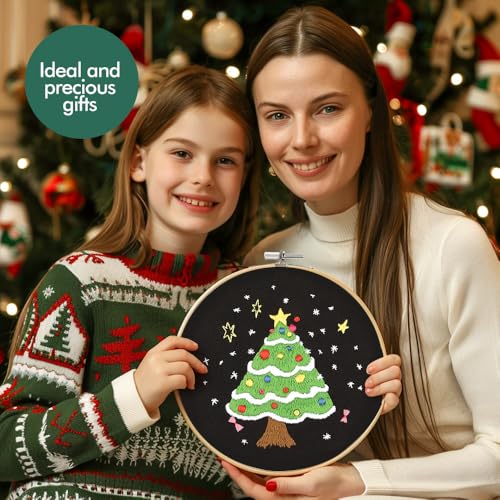 Image of wtisan Christmas Embroidery Kit, Cross Stitch Kits for Beginners, Needlepoint with All Tools & Instructions, Stamped Hand Embroidery Starter Kit for Holiday Crafts & Xmas Home Decor, W16
