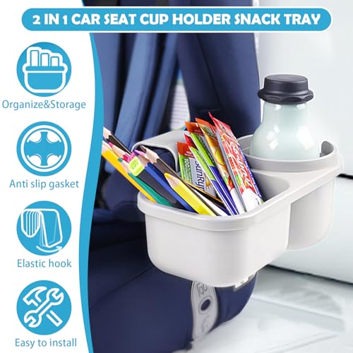 Image of Universal Kids Car Seat Snack Tray, 2 in 1 Cup Holder Snack Tray, Travel Tray for Toddlers Car Seat, Toddler Travel Essential Car Seat Accessories for Snacks, Toys, Books, Drink