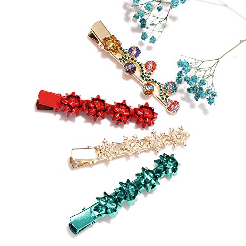 Christmas Hair Clips For Women Girls Xmas Present Bow Hair Pins Rhinestone Snowflake Light Hair Barrettes Hair Accessories For Festive Holiday Party Favors (Chriatma Bow Snowflake Lights Hair Clips) #TOP4