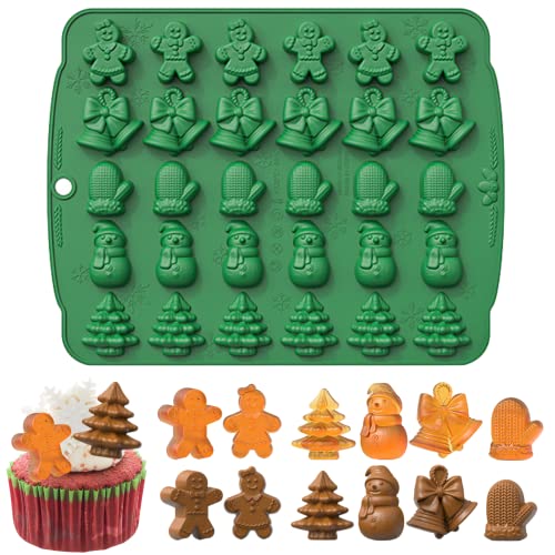 Keepaty Moule de Noël en silicone, 1 lot de 30 cavités en silicone pour bonbons, gâteaux avec formes de bonhomme en pain d'épices, arbre de Noël pour décoration de gâteau de Noël Cover