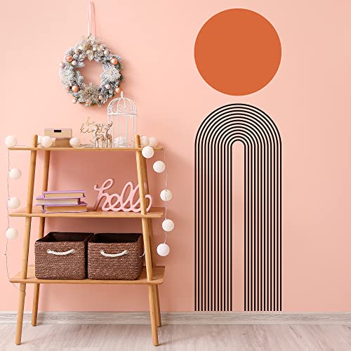 Drwssr Removable Boho Simple Line Geometric Decoration Sticker Round Red Sun Wall Decal Diy Peel And Stick Wall Art Decor Sticker For Living Room Bedroom Office Rental Room Nursery Wall Decoration #TOP6