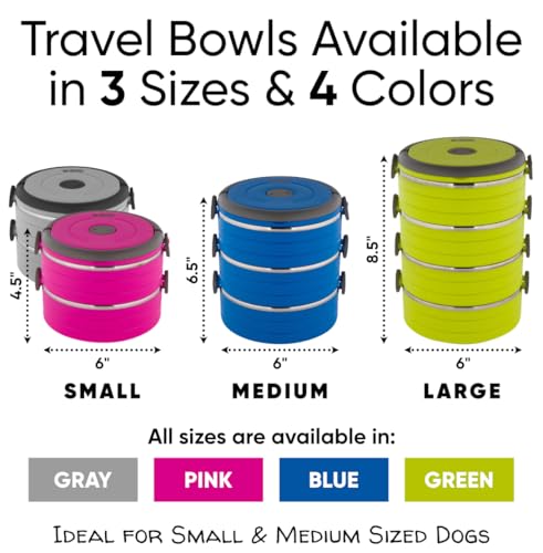 Healthy Human Travel Pet Bento Bowls - Human-Grade Stainless Steel & BPA-Free, Leak-Proof Water & Food Container Set for Dogs & Cats, 3-Pack Interlocking Bowls, Includes Spare Clips & Handle (Gray) - Thumbnail 3