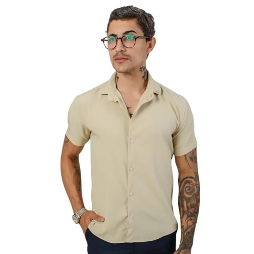 Camisa Masculina Gola Italiana Manga Curta Leve Elegante para Trabalho e Passeios, Tecido Fresco Passa Facil