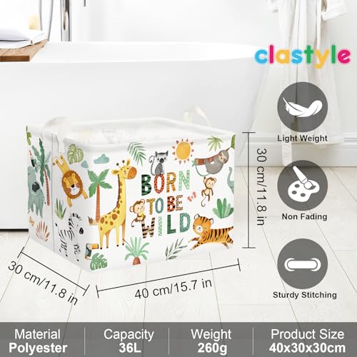 Image of Clastyle Woodland Nursery Animal Tree Baby Gift Storage Basket for Kid Room | Waterproof Large Dirty Clothes Book Gift Toy Organizer Bin, Nursery Playroom Bedroom Bathroom Shelf, Boho Tropical Giraffe