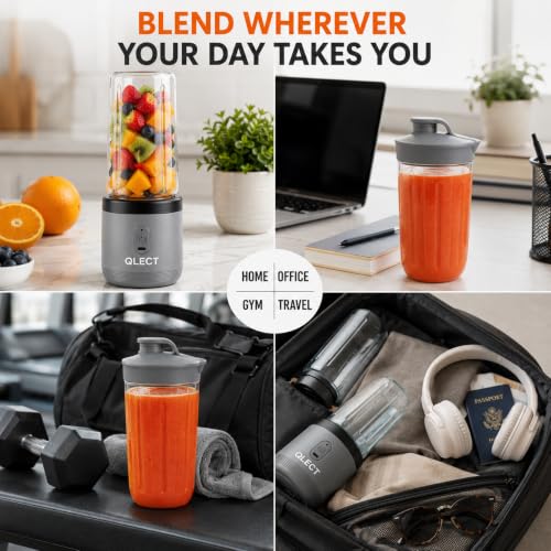 Image of QLECT Portable Blender for Smoothies & Juices | 400ml Personal Juicer Mixer Grinder | 1500mAh USB Rechargeable Battery | 2 Jars | Stainless Steel Blades | ISI Certified | Made in India