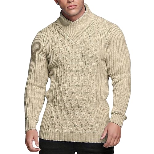 Pull de pêcheur homme haut de gamme à col châle boutonné et fin tricot torsadé