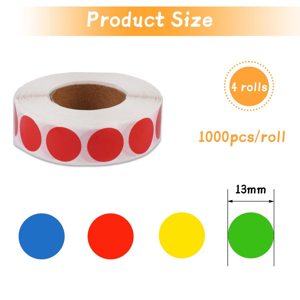 Gommettes Autocollantes Rondes Multicolores 13 mm 4000 Pièces 4 Rouleaux pour Tri Bureau Marquage Bricolage