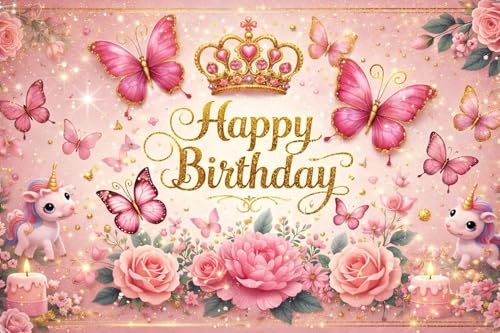 Image of Happy Birthday Theme Backdrop Banner 5x7 ft - Digital Print Cloth Background, Reusable Birthday Party Wall Decoration for Girls, Photo Booth & Stage Decor (BD 32)