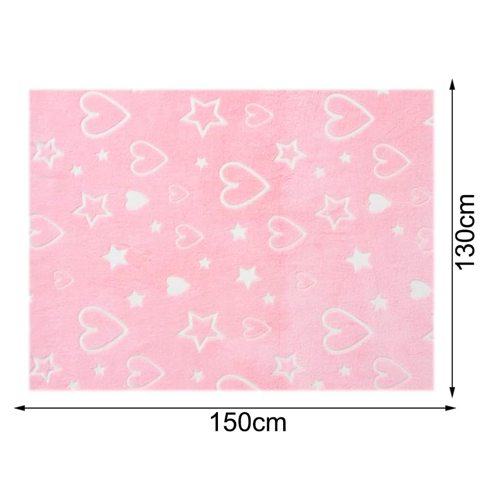 Coperta pile luminosa bambini - 150 x 130 cm coperta che si illumina al buio, coperte regali per Natale, compleanno, Pasqua(cuori rosa)