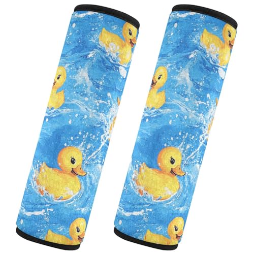 Seat Belt Covers 2 Pack Yellow Ducks Car Seat Strap Covers Super Soft Blue Water Car Seat Neck Cover for Boys Girls Adults Babies M