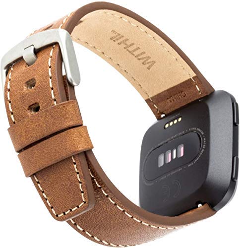 Withit Designer Replacement Band For Fitbit Versa/Versa 2, 2-Pack, Brown Italian Leather And Black Nylon – Secure, Adjustable Stainless Steel Closure, Fitbit Watch Band Replacements, Fits Most Wrists #TOP3