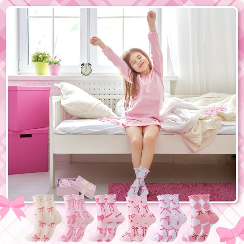 Image of Jadive Coquette Pink Bow Socks Pink Bow Women's Inspired Socks Ornament for Birthday Decor Gift