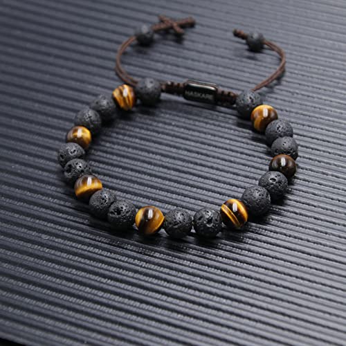 HASKARE Triple Protection Crystal Bracelets for Men, Premium Tiger Eye Bracelet Lava Healing Bracelet Fathers Day Gift, Handmade Cross Stress Relief Beads Bracelets Mens Jewelry Gift for Dad Grandpa3